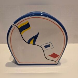 Vintage Gibson Elite Handpainted Ceramic Napkin Holder w/ Nautical Flags